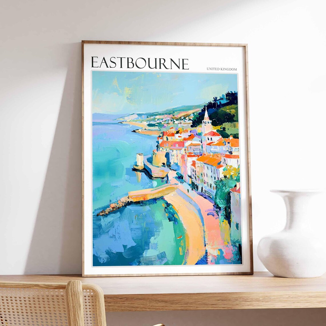 Eastbourne United Kingdom Colorful Harbor Town Painting Style Poster