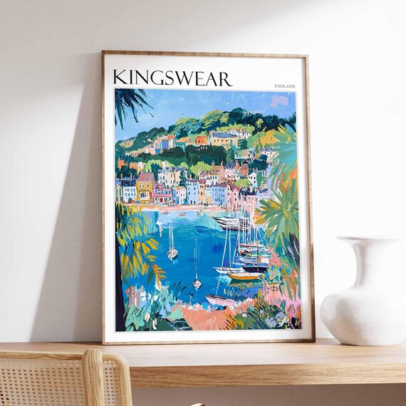 Kingswear England River Dart Village Sailboats Palm View Travel Poster