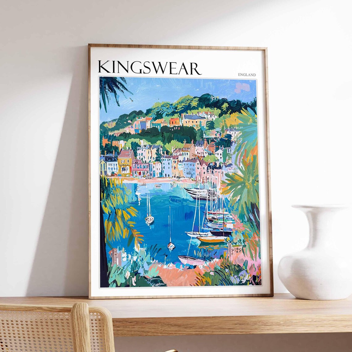 Kingswear England River Dart Village Sailboats Palm View Travel Poster