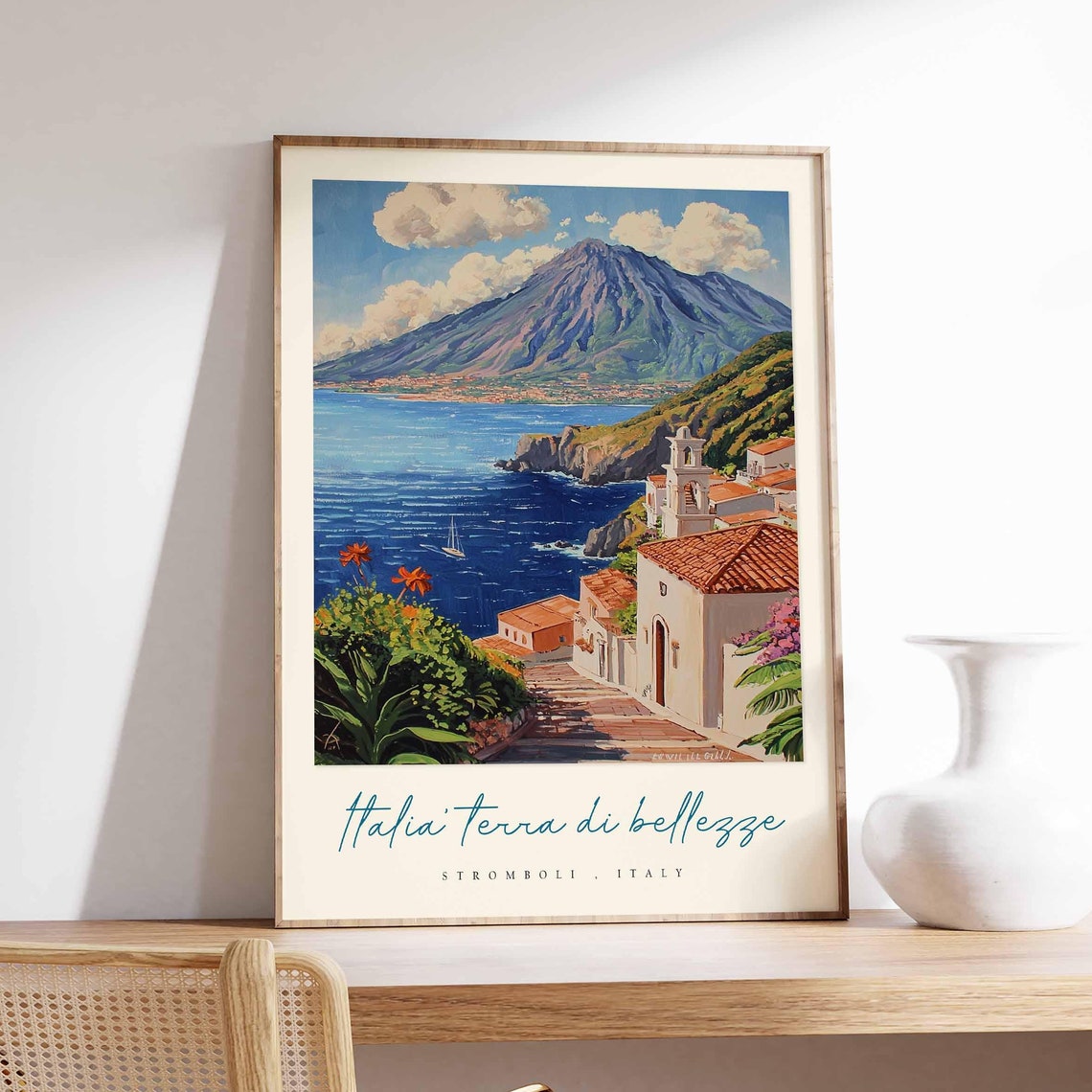 Stromboli Italy Volcano Poster Island Cone Rising From The Blue Sea