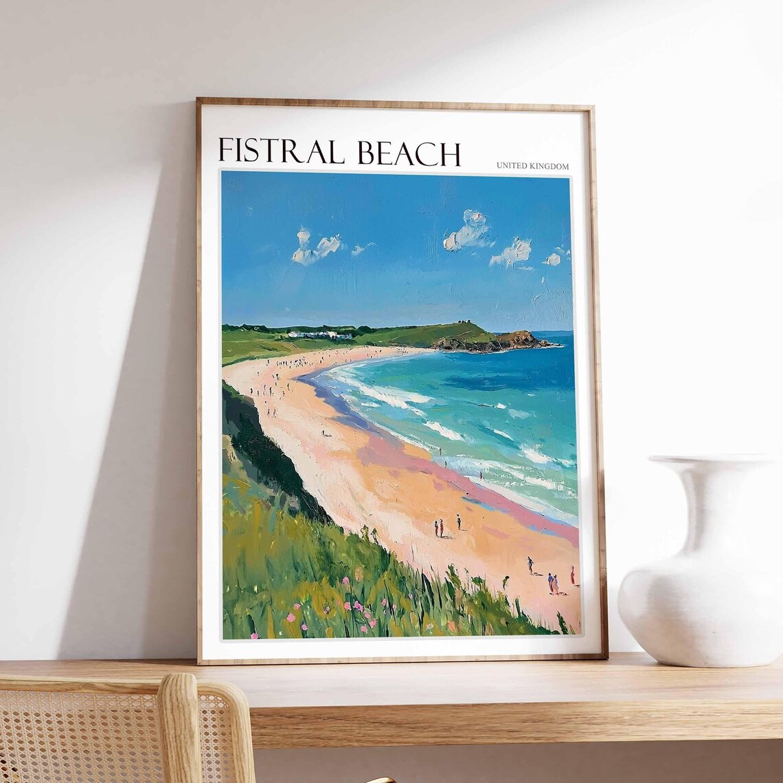 Fistral Beach United Kingdom Cliff Top Flowers Beach Art Poster