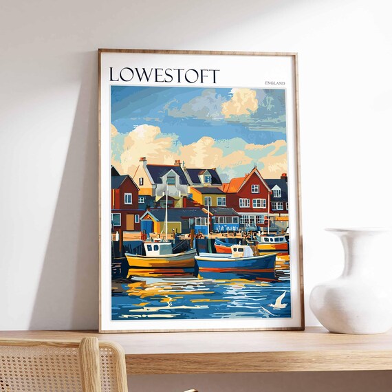 Lowestoft England Golden Hour Fishing Boats Harbor Houses Poster