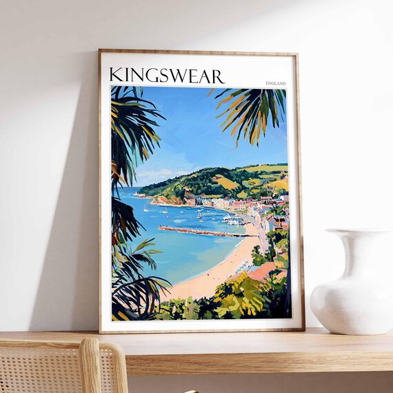 Kingswear England Bay Beach Palm Fronds Framed Coastal Art Poster