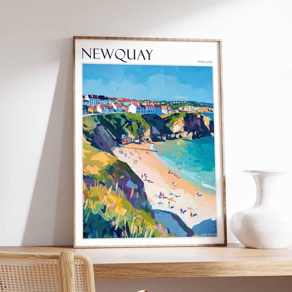 Newquay England Impressionist Cove Beach Cliffs Town View Poster