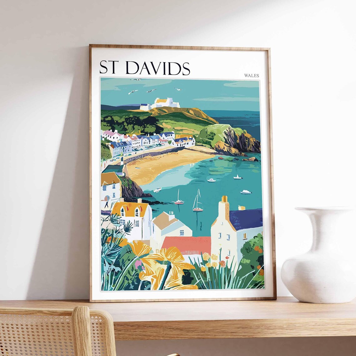 St Davids Wales Travel Poster, Coastal Wall Art