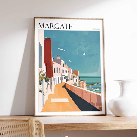 Margate England Retro Promenade Seagulls Minimalist Art Poster