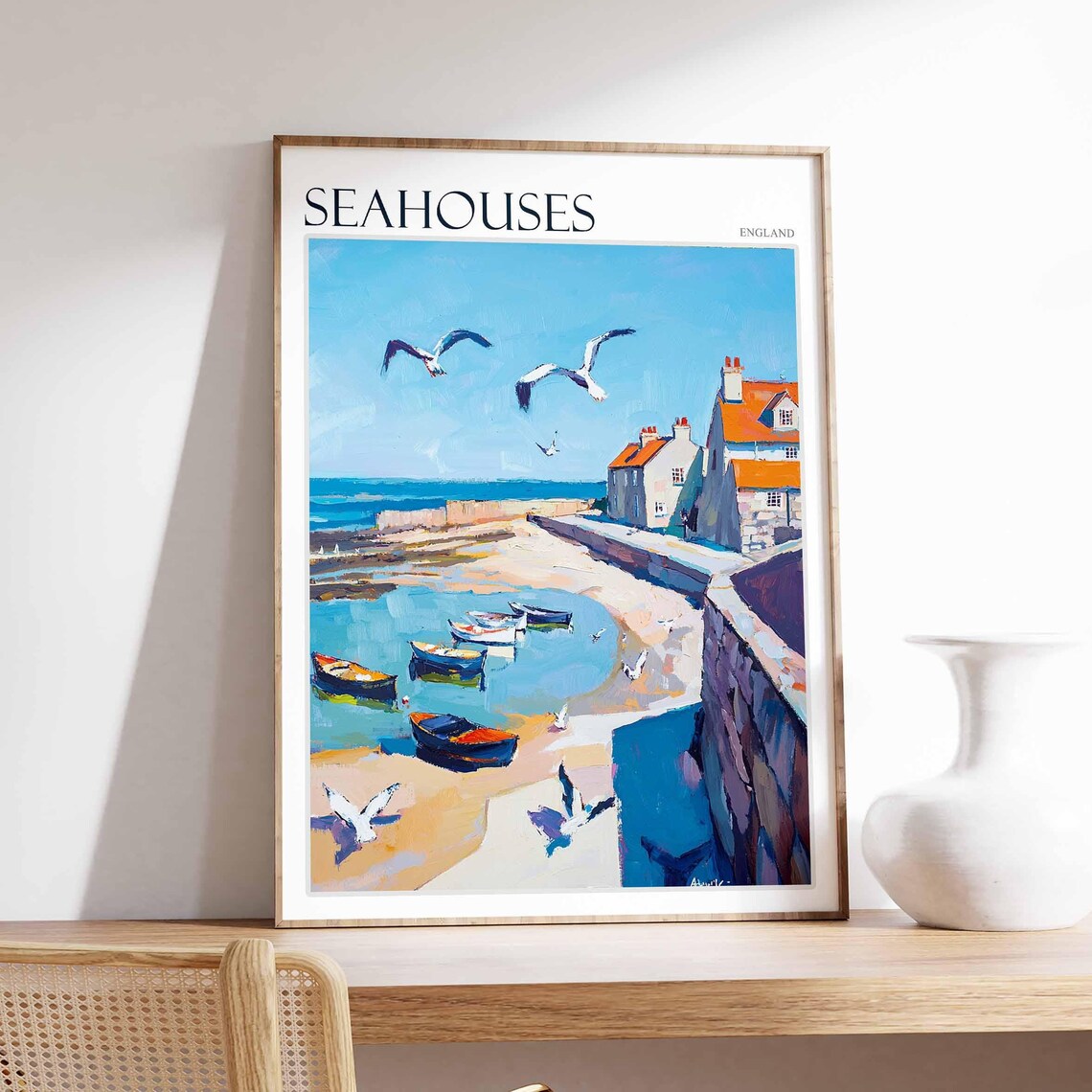 Seahouses, Northumberland Coastal Travel Poster