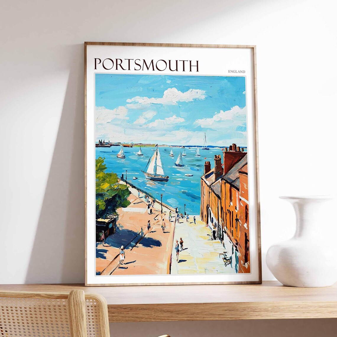 Portsmouth England Sailboats On Blue Harbor Impressionist Poster