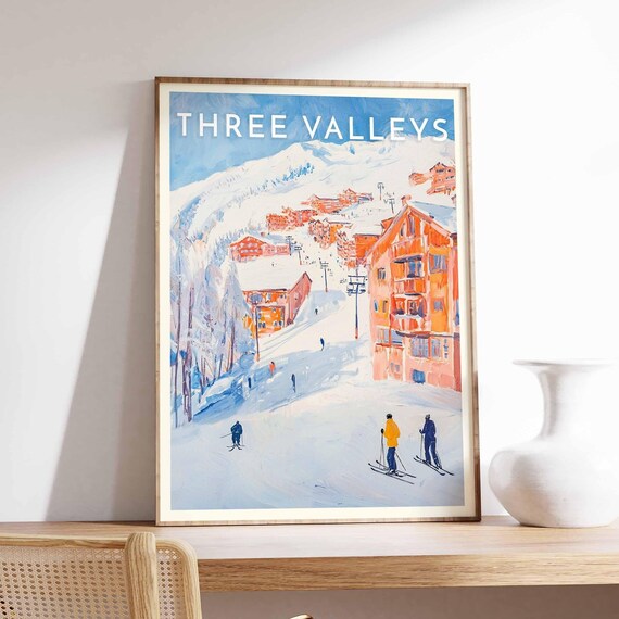Three Valleys Orange Chalets Clustered Around Ski Lift Towers Poster