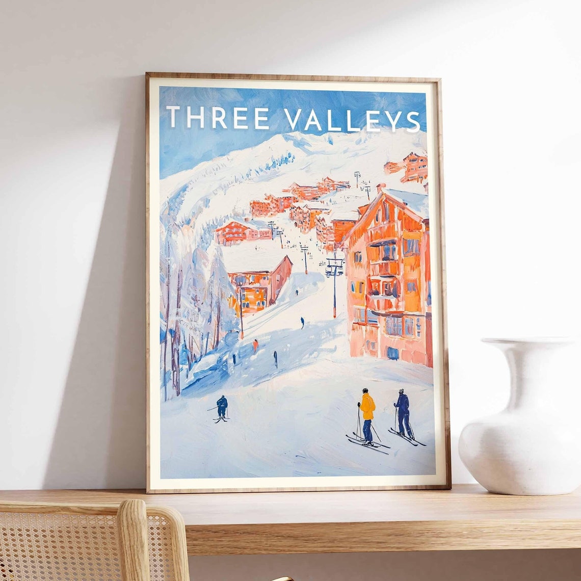 Three Valleys Orange Chalets Clustered Around Ski Lift Towers Poster