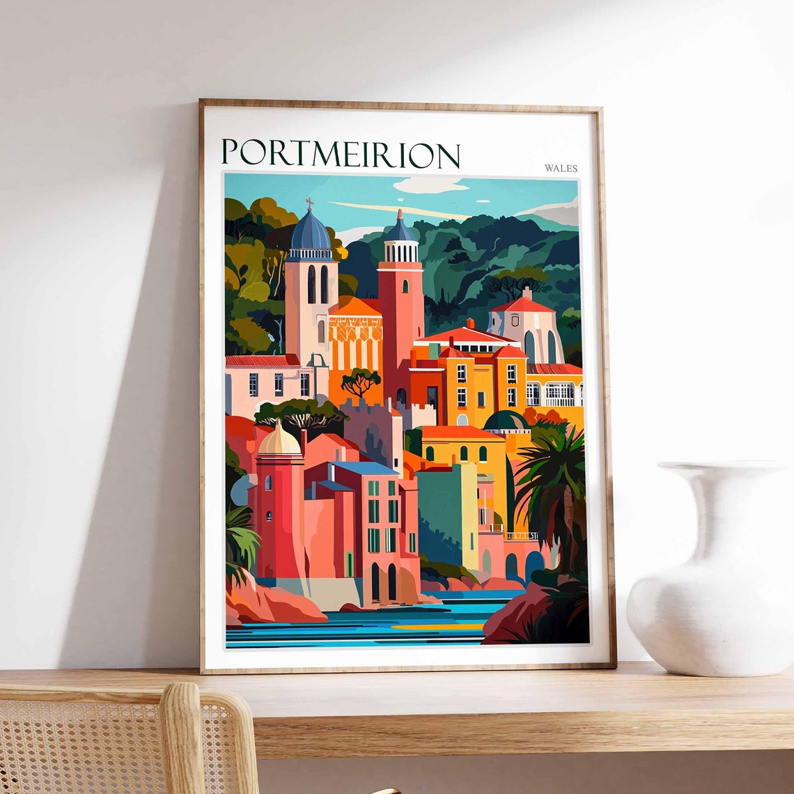Portmeirion Poster Wales Poster Uk Travel Poster Coastal Wall Art British Decor European Travel Poster Uk Landscape Poster Uk Print