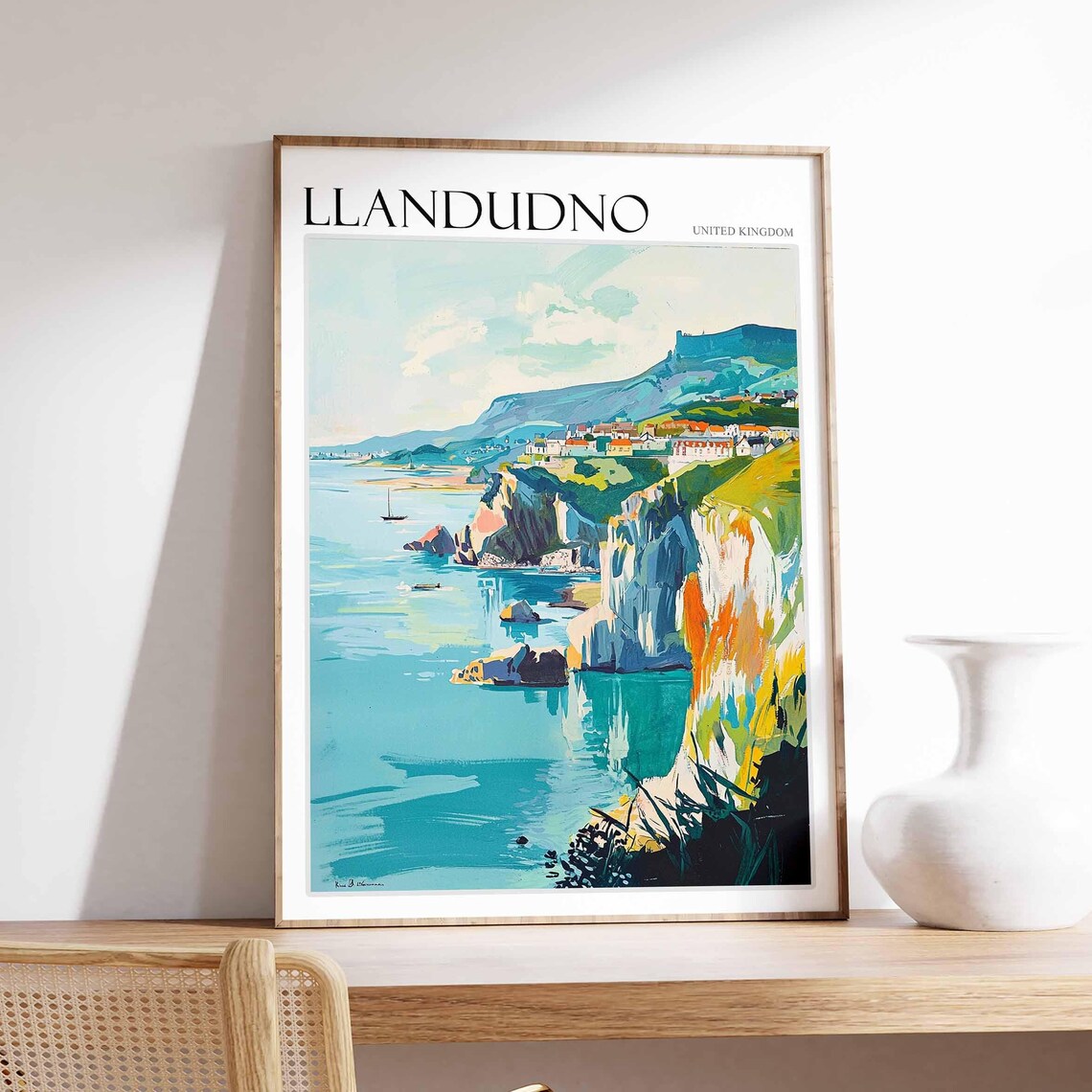 Llandudno United Kingdom Sea Cliffs Seaside Town Panorama Travel Poster