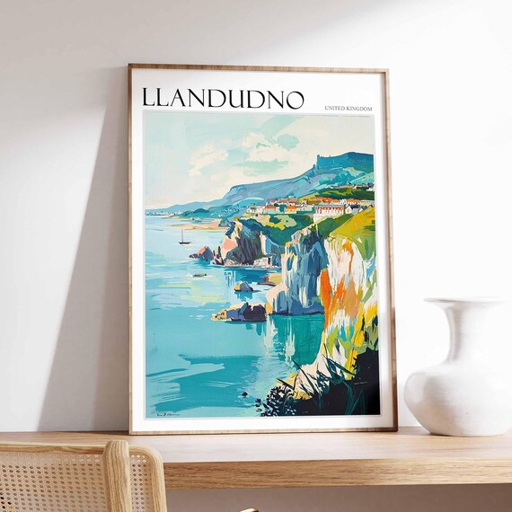 Llandudno United Kingdom Sea Cliffs Seaside Town Panorama Travel Poster