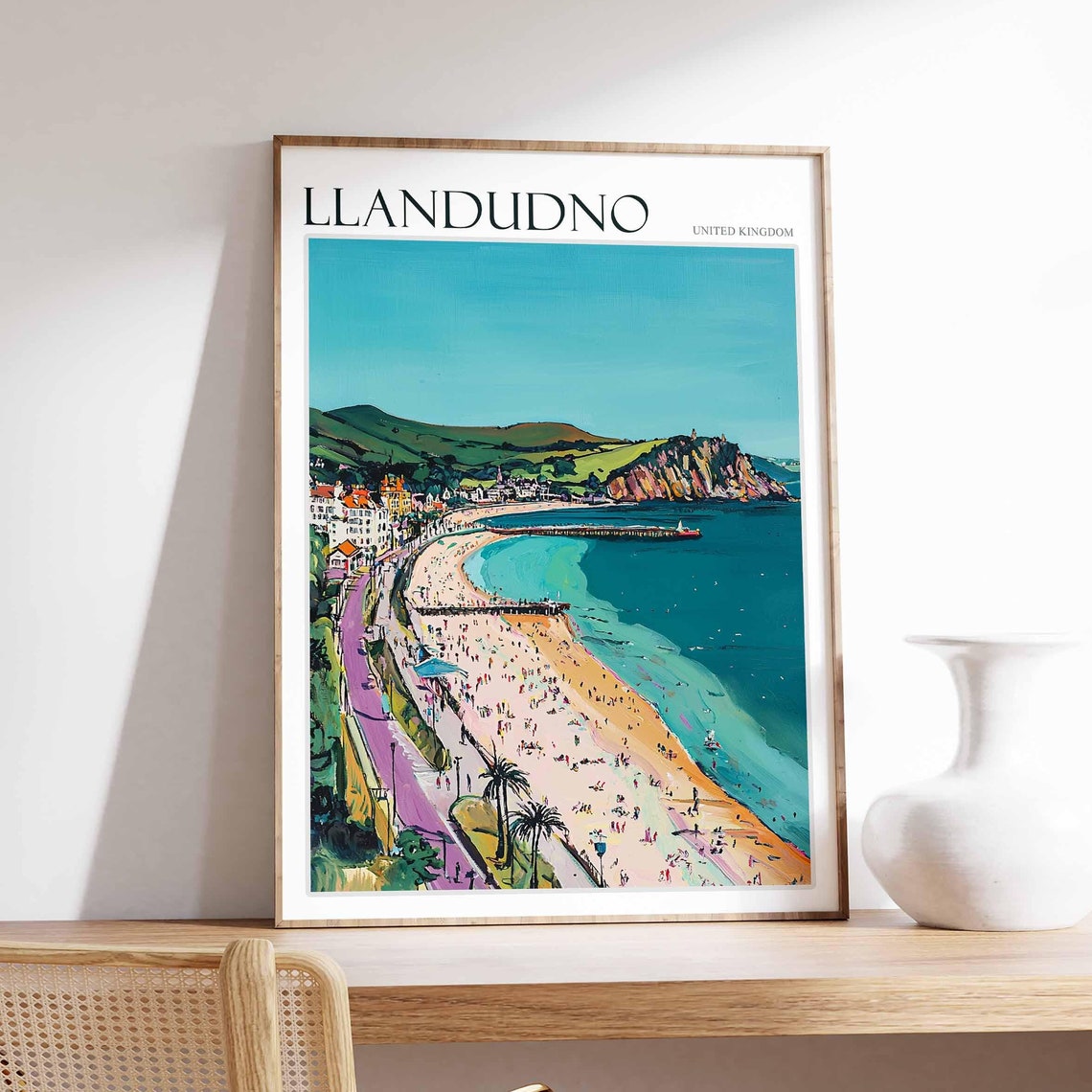 Llandudno Poster Wales Poster Uk Travel Print Coastal Wall Art British Decor Wales Travel Print Beach House Decor Llandudno Wales Art