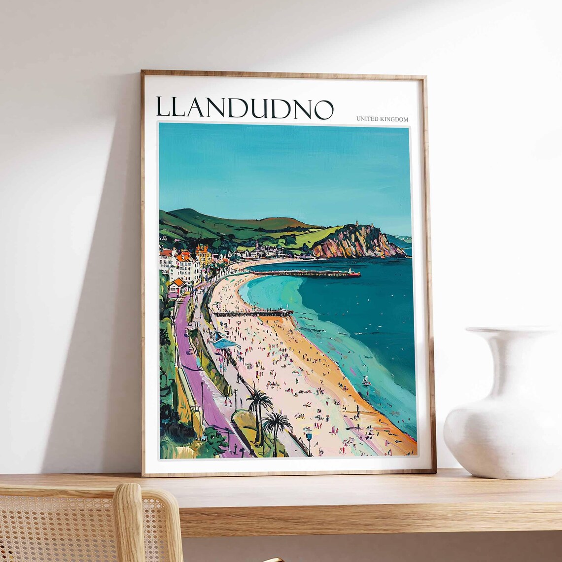 Llandudno United Kingdom Promenade Beach Panorama Travel Poster