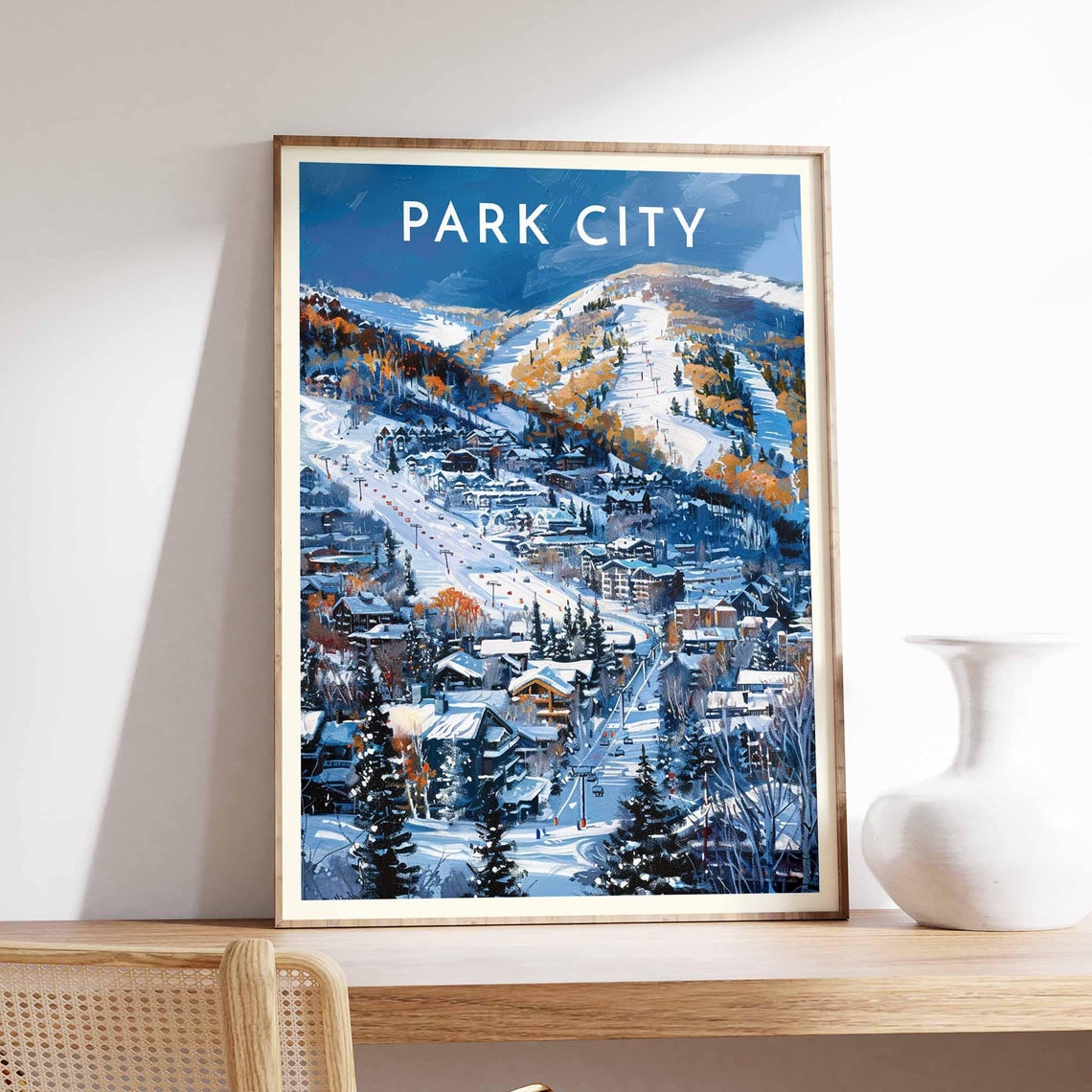 Park City Aerial Town Snowy Peaks Ski Slopes Resort View Poster