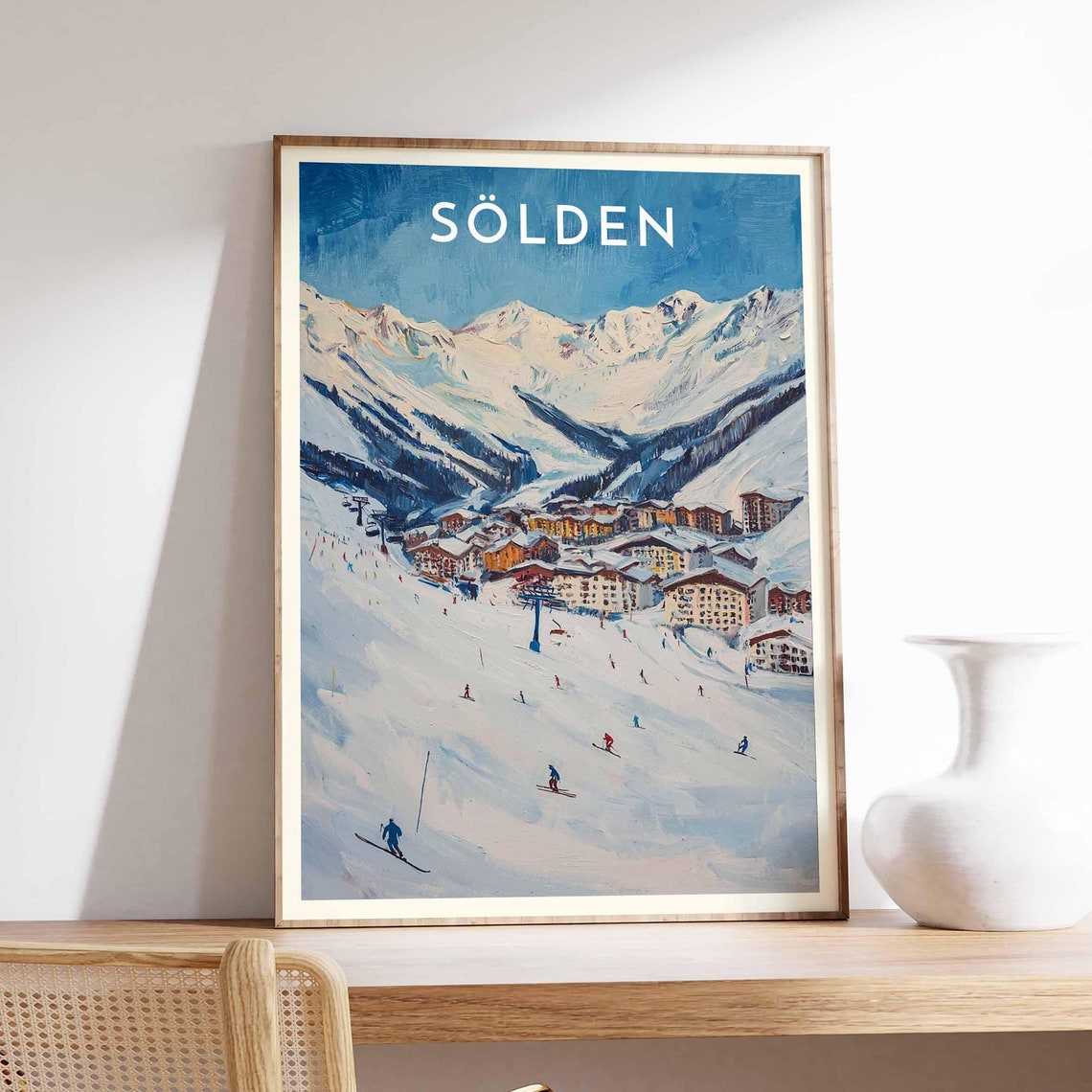 Sölden Ski Resort Village Beneath Blue Mountain Slopes Poster