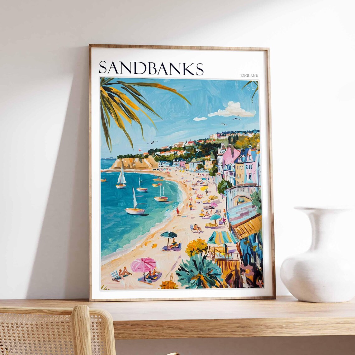 Sandbanks Travel Poster, Dorset Coastal Wall Art