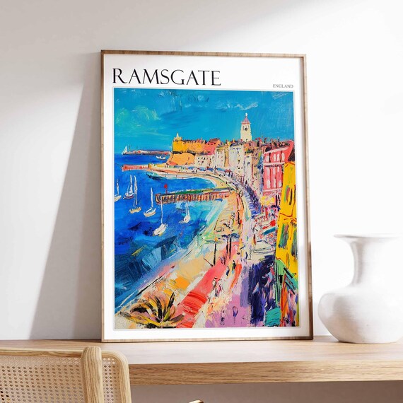 Ramsgate England Busy Harbor Sailboats Promenade Clock Tower Poster