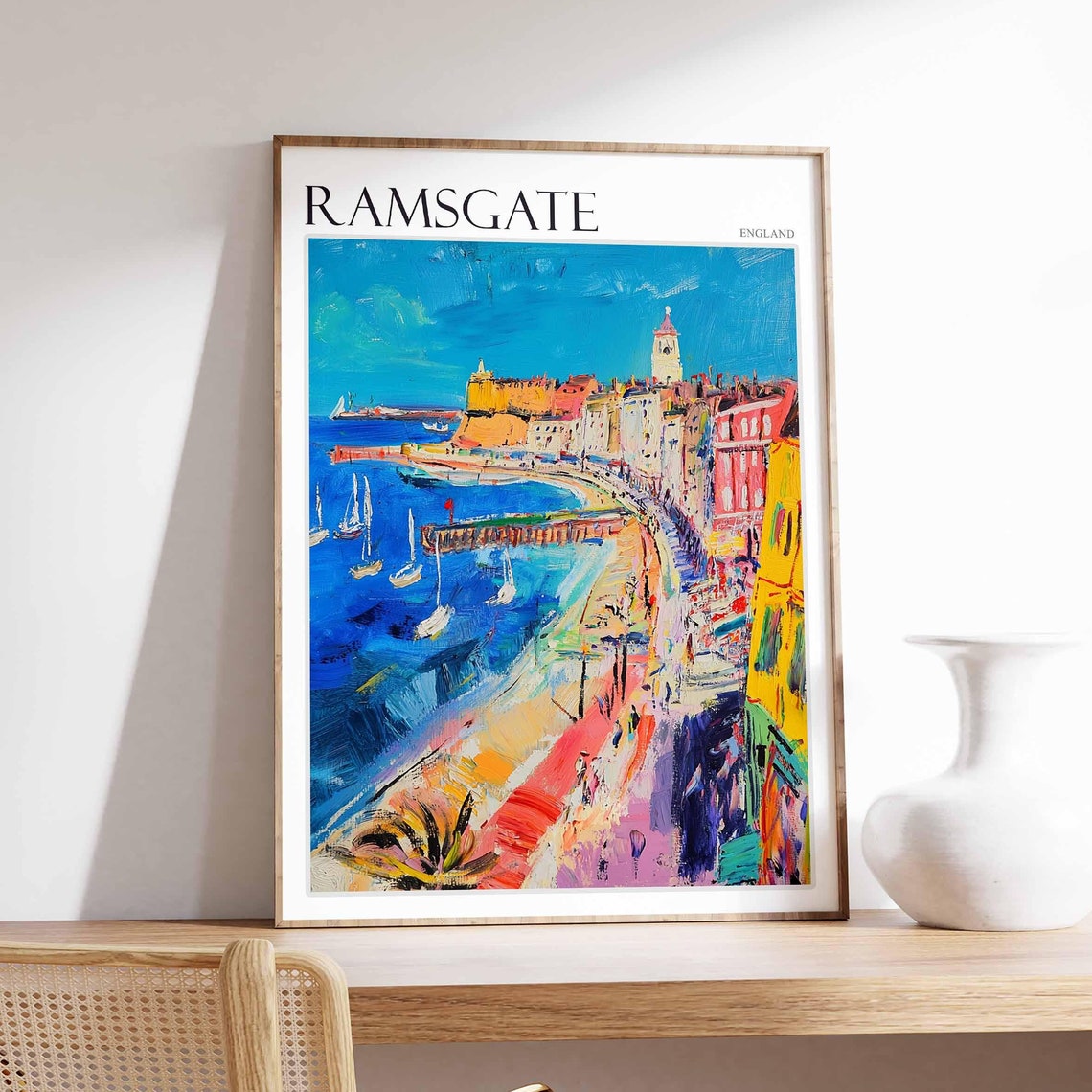 Ramsgate England Busy Harbor Sailboats Promenade Clock Tower Poster