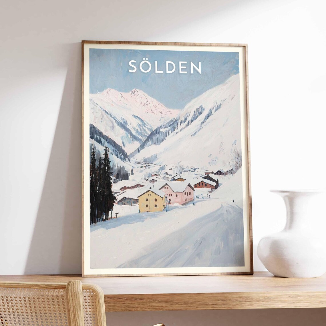 Sölden Austria Soft Watercolor Pastel Chalet Slope Gentle Poster