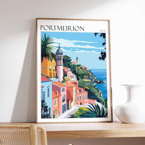 Portmeirion Wales Domed Bell Tower Pastel Coastal Town Art Poster