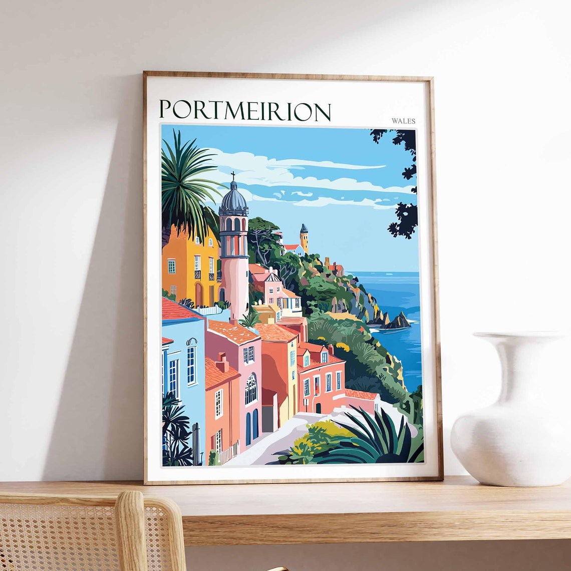 Portmeirion Poster Wales Poster Uk Travel Poster Coastal Wall Art British Decor European Travel Poster Uk Landscape Poster Uk Print
