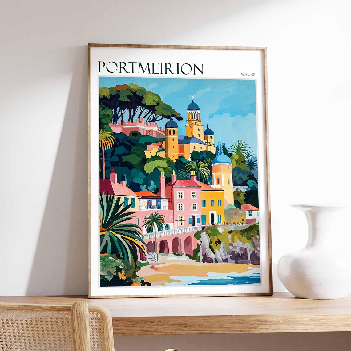Portmeirion Travel Poster, Wales Coastal Wall Art