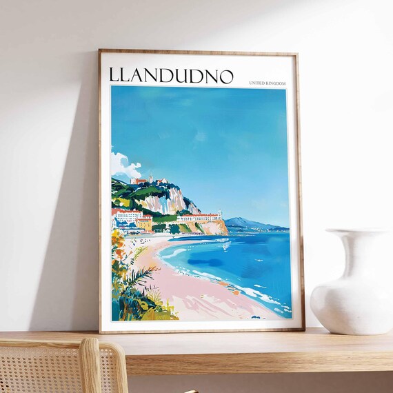 Llandudno United Kingdom West Shore Beach Cliffs Grand Hotels Poster