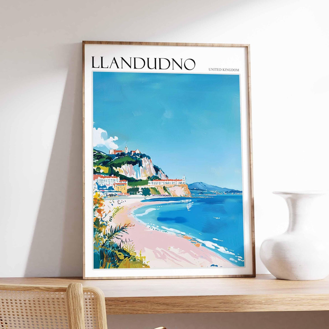 Llandudno Poster Wales Poster Uk Travel Print Coastal Wall Art British Decor Wales Travel Print Beach House Decor Llandudno Wales Art