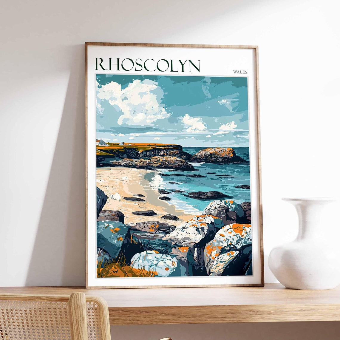 Rhoscolyn Wales Dramatic Rocky Shore Vintage Style Art Poster