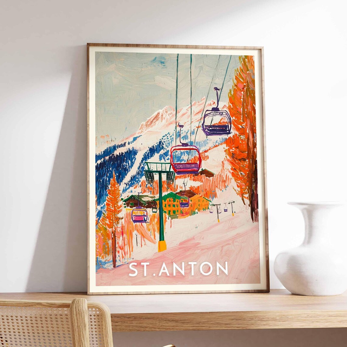 St Anton Austria Gondola Cabins Autumn Larch Trees Art Poster