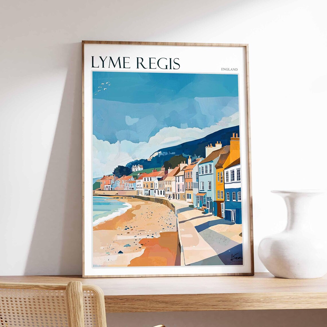 Lyme Regis England Beach Promenade Colorful Houses Hill Poster