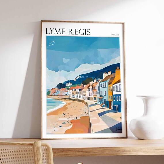 Lyme Regis England Beach Promenade Colorful Houses Hill Poster
