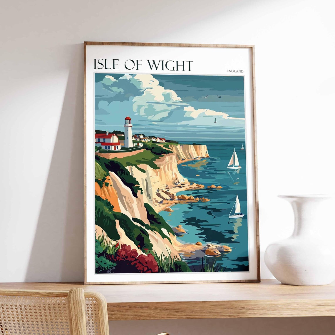 Isle of Wight England Lighthouse White Cliffs Sailing Poster