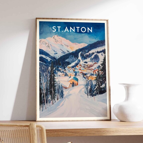 St. Anton Austria Watercolor Peak Over Warm Village Alpine Poster