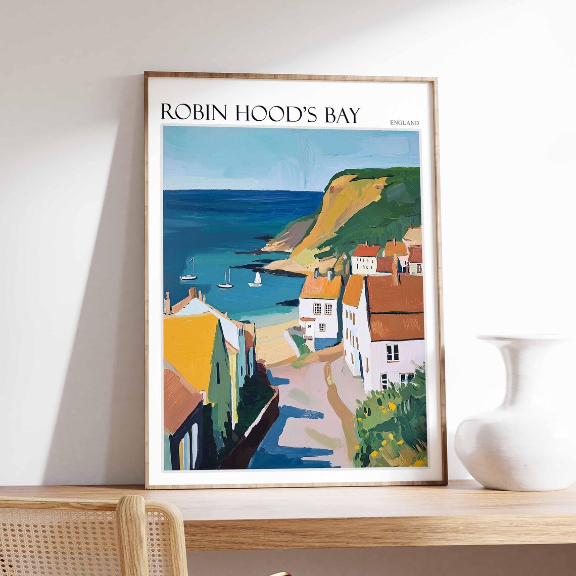 Robin Hood's Bay England Steep Street Sailboats Travel Poster