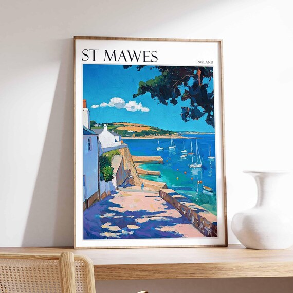 St Mawes England Cliff Path Overlooking Sailboats and Seaside Cottages Poster