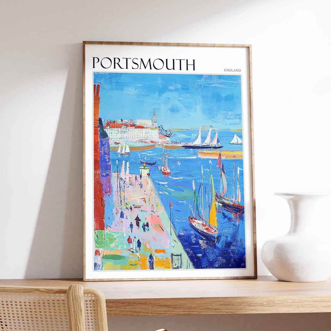 Portsmouth England Waterfront Sailboats Promenade Crowd Poster