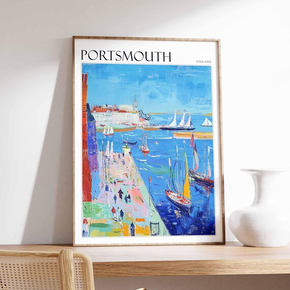 Portsmouth England Waterfront Sailboats Promenade Crowd Poster