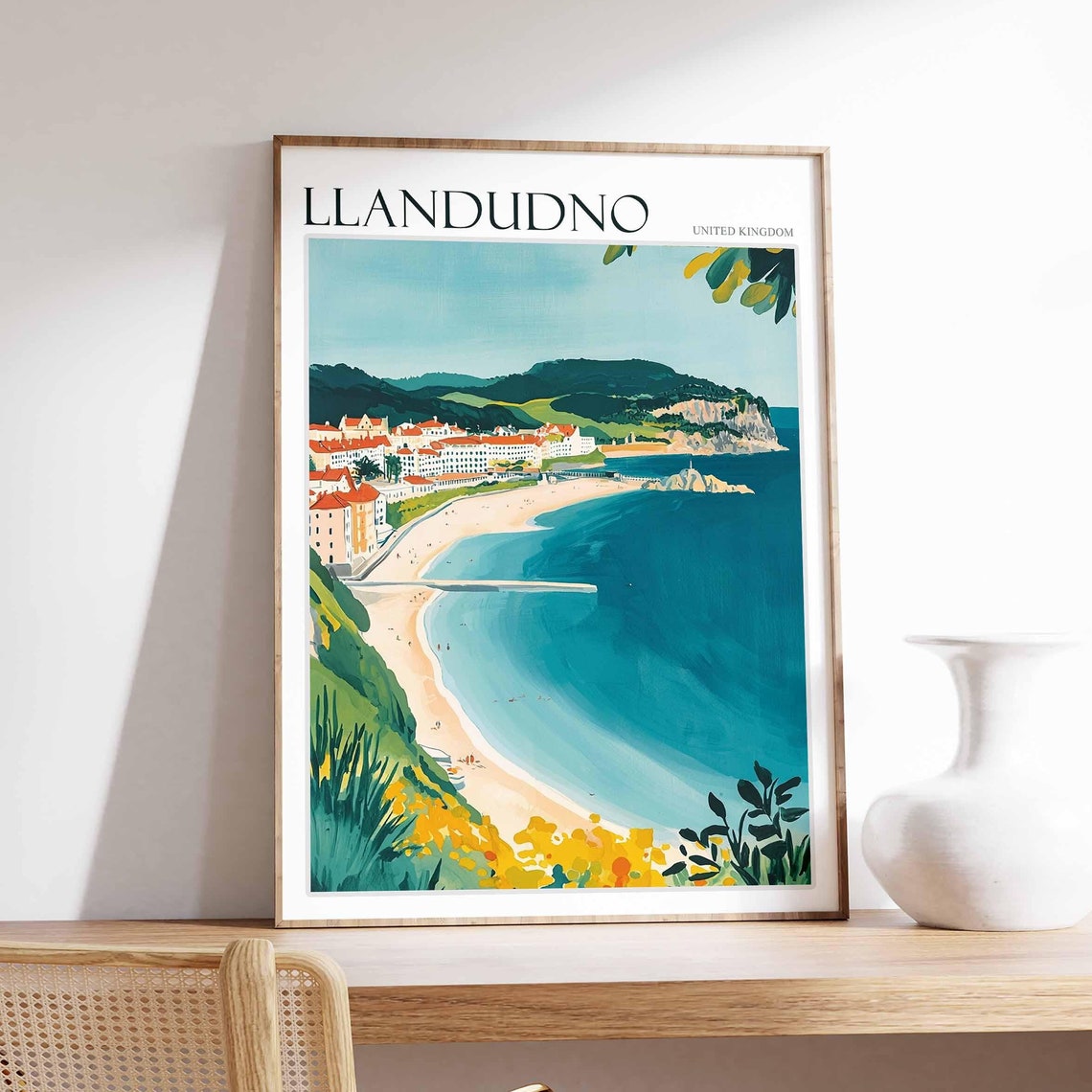 Llandudno Poster Wales Poster Uk Travel Print Coastal Wall Art British Decor Wales Travel Print Beach House Decor Llandudno Wales Art