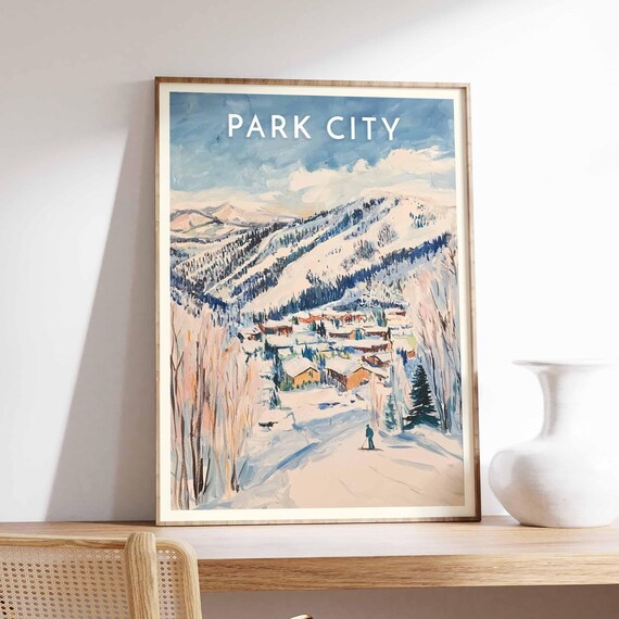 Park City Utah Watercolor Lone Skier Pastel Slopes Resort Poster