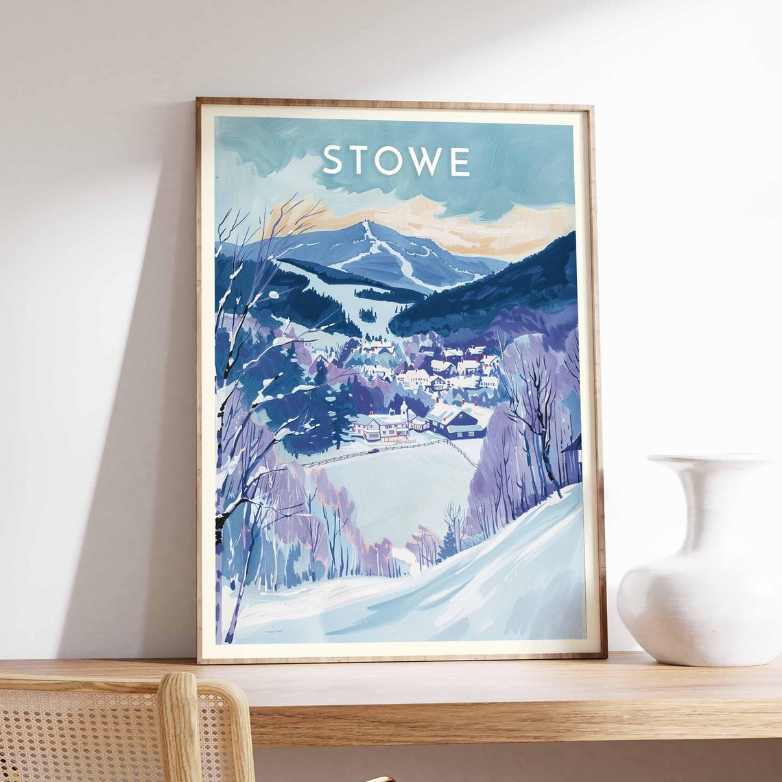 Stowe Purple Dusk Falling Gently Over Mountain Ski Trails Poster