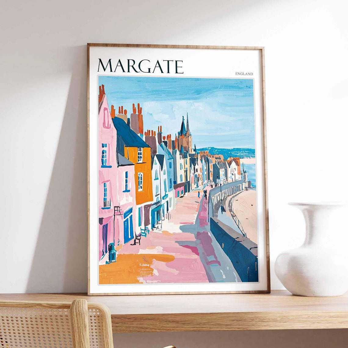 Margate England Seafront Street Church Spire Coastal Town Poster
