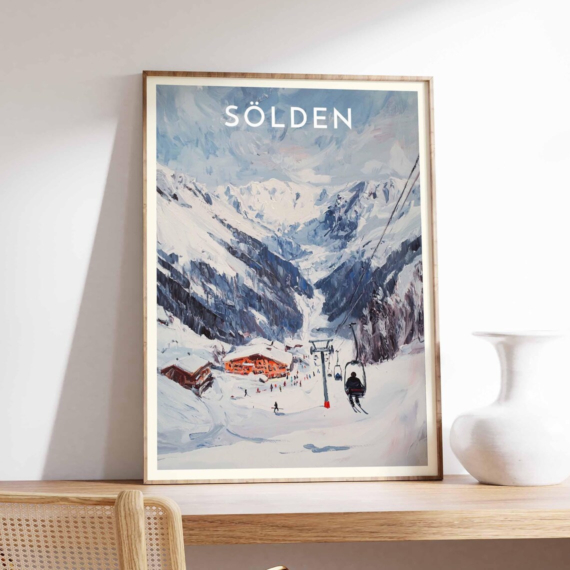 Sölden Austria Watercolor Chairlift Over Snowy Slopes Poster
