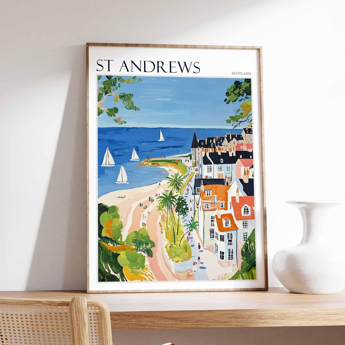 St Andrews Scotland Sunny Sailboats Palm Beach Town View Poster
