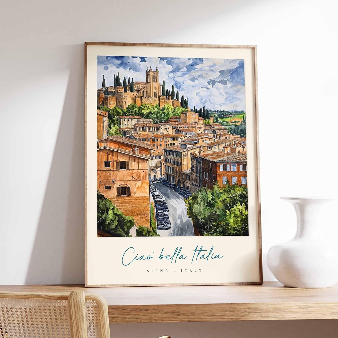 Siena Italy Ciao Bella Italia Cathedral Hilltop Panorama Travel Poster