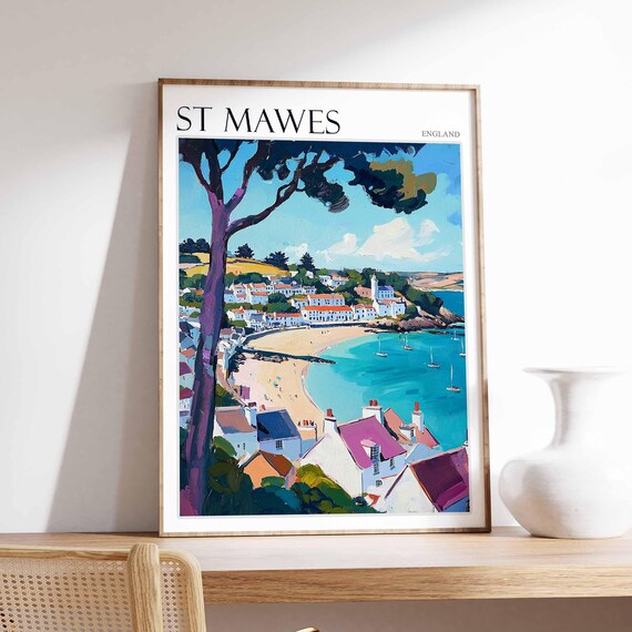 St Mawes England Sandy Beach Through the Trees and Sailboat Bay Poster