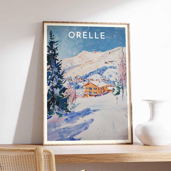 Orelle Orange Chalet Blue Firs Snowy Peak Mountain Landscape Poster