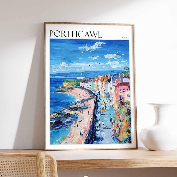 Porthcawl Wales High View Promenade Scene Vintage Travel Poster